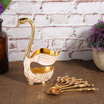 6PCS Coffee Spoons Set, Dessert Spoons with Swan Base Holder, Stainless Steel Small Spoons for Ice Cream