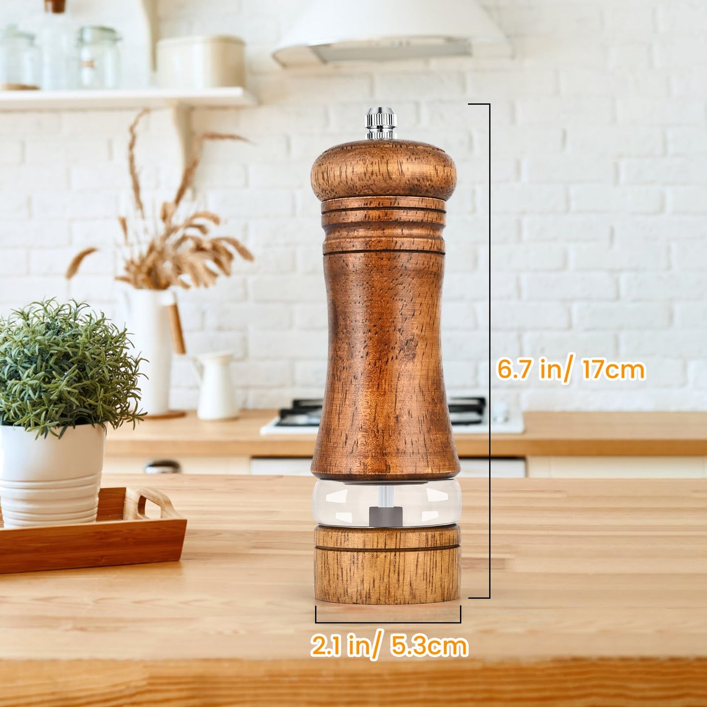 Salt and Pepper Grinder Set, Pepper Grinder，Salt Grinder，Pepper Mill，6 inch Refillable Grinder for Black Pepper，Wooden Salt and Pepper Shakers Set