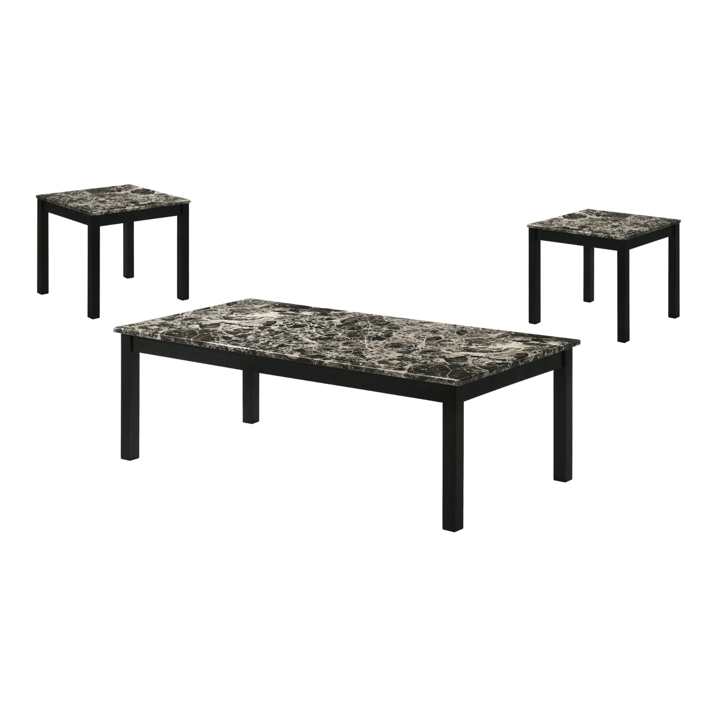 Furniture of America Isime Modern Contemporary Solid Wood 47.5-inch 3-Piece Coffee Table Set with Faux Marble Top for Living Room, Office, Black and White