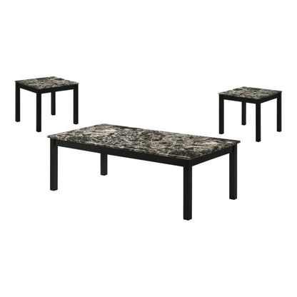 Furniture of America Isime Modern Contemporary Solid Wood 47.5-inch 3-Piece Coffee Table Set with Faux Marble Top for Living Room, Office, Black and White