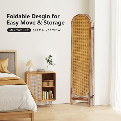 Asnefeli 6 Panels Room Divider, Foldable Wooden Room Divider, Individual Privacy Screen Made of Hand-Woven Rattan, Portable Wall Divider for Home Office Bedroom Bathroom Dressing Room (Natural)