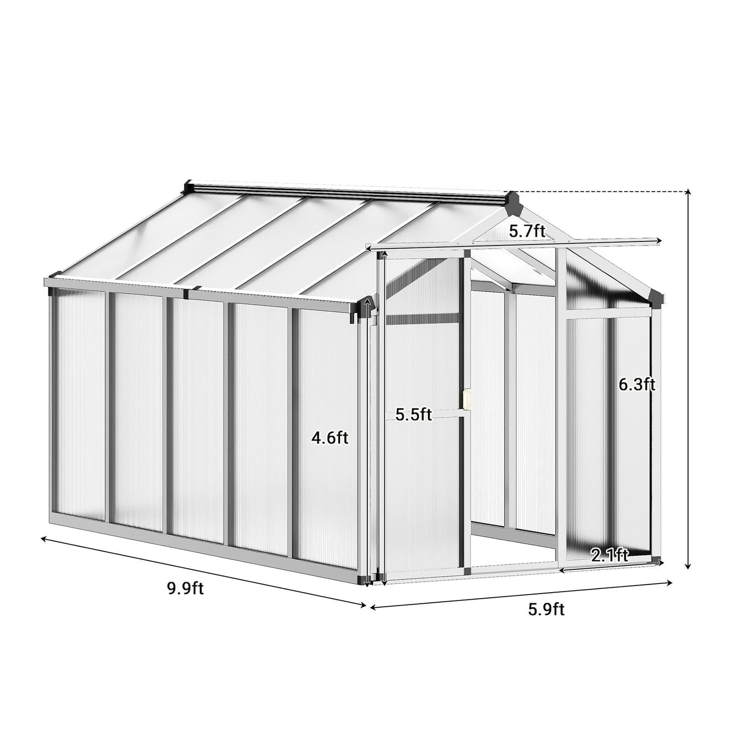 6x10 ft Outdoor Polycarbonate Greenhouse, Durable Aluminum Frame with Lockable Door, Adjustable Roof Vent, Ideal for Backyard, Patio, or Garden, All-Weather Green Houses for Outside Plant Growing