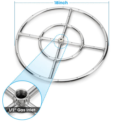 Stanbroil Natural Gas Fire Pit Stainless Steel Burner Ring Installation Kit, 18-inch