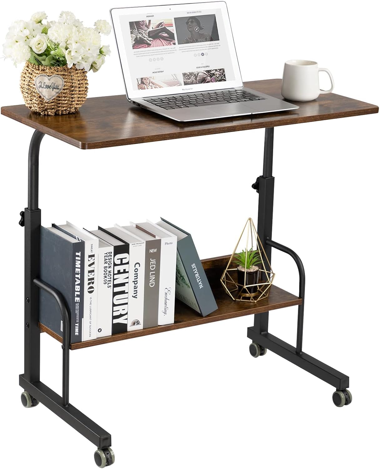 31.5'' SIDUCAL Portable Laptop Desk, Mobile Laptop Cart Adjustable Height, Rolling Computer Cart with Wheels, Mobile