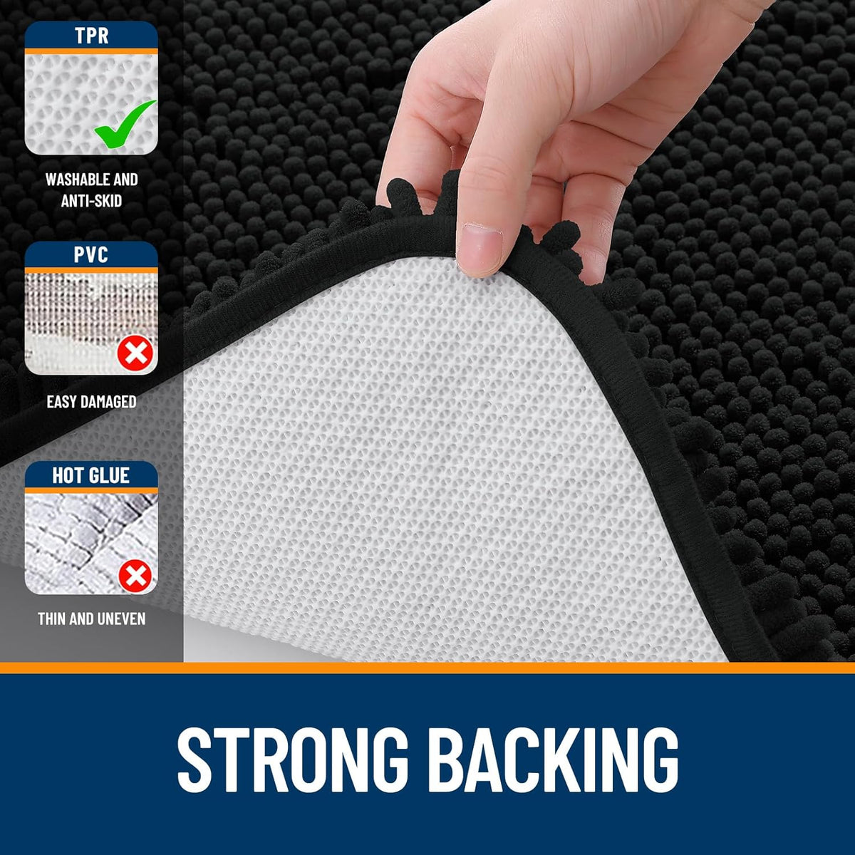 OLANLY Bathroom Rugs - Extra Soft Chenille Bath Mats | 34x21, Quick Dry, Machine Washable, Black