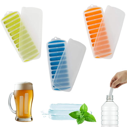 Water Bottle Silicone Ice Cube Tray by Lily's Home - 3-Piece Quick-Freeze Ice Trays with 10 Ice Cube Slots – Silicone Ice Cube Tray Set Makes 30 Ice Cubes, With Lids