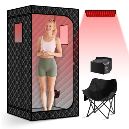 Smartmak Portable Sauna with Infrared 660nm Red Light Therapy Lamp for Home Relaxation, Personal Large Full Size Sauna Spa Tent, 1500W High Power Hot Air Saunas, Folding Chair Indoor Use, 130–150°F