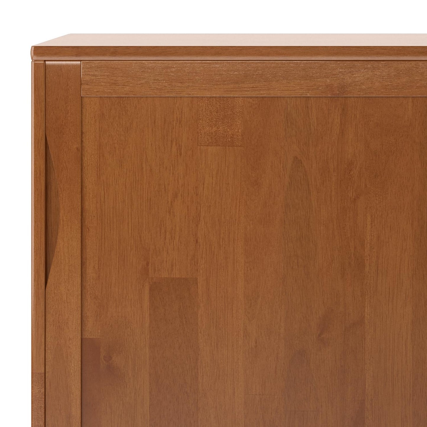 SIMPLIHOME Harper Medium Storage Cabinet - 48 inch Wide Solid Hardwood Sliding Door Cabinet in Teak Brown, Mid-Century Modern Cupboard for Living Room or Entryway with 3 Drawers and Tapered Legs