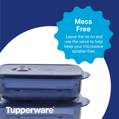 Tupperware Brand Vent ‘N Serve Container Set - 3 Medium Shallow Containers to Prep, Freeze & Reheat Meals + Lids - Dishwasher, Microwave & Freezer Safe - BPA Free