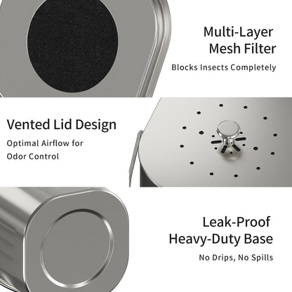 MRBIN Stainless Steel Kitchen Compost Bin Countertop Trash Can with Lid and Charcoal Filter, Metal Small Indoor Rubbish Dustbin for Food Waste Recycle