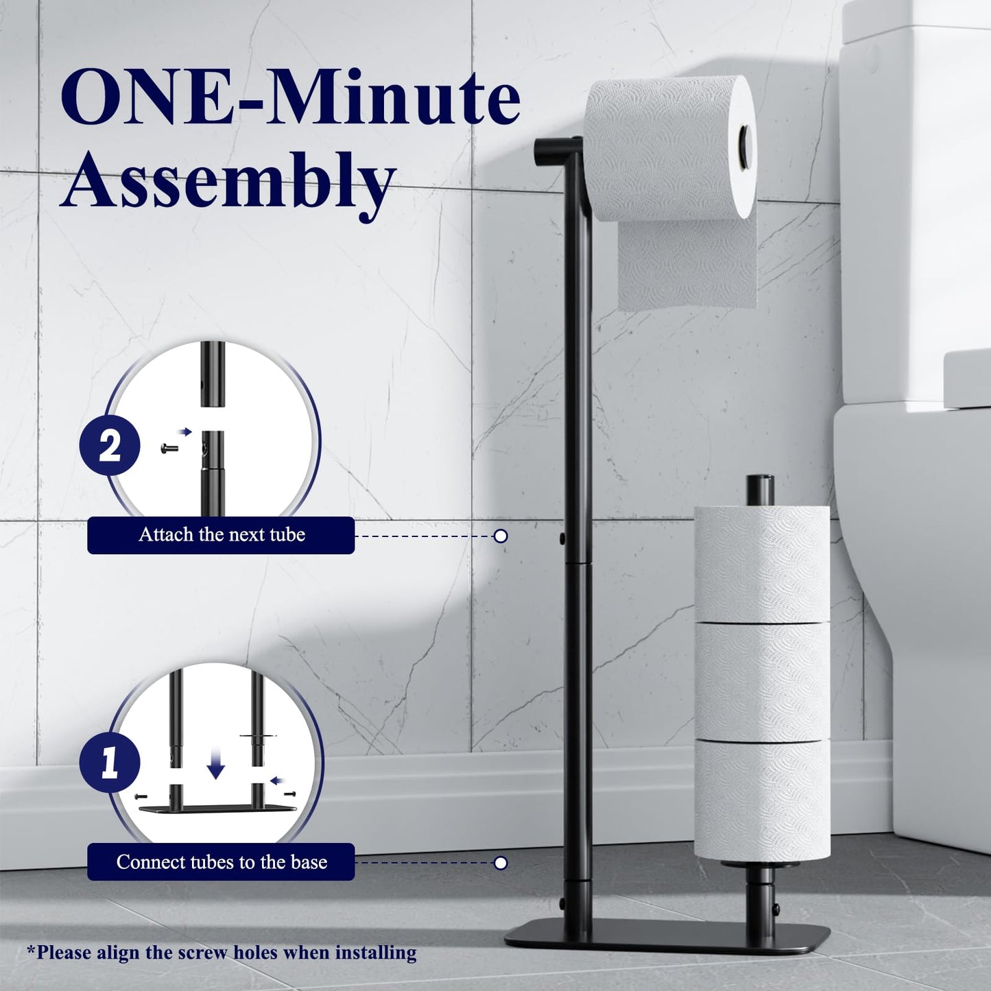 Kitsure Toilet Paper Holder Free Standing - Large Capacity Toilet Paper Holder for 4 Rolls, Rustproof Toilet Paper Stand with Non-Slip Stable Base, Black, Medium