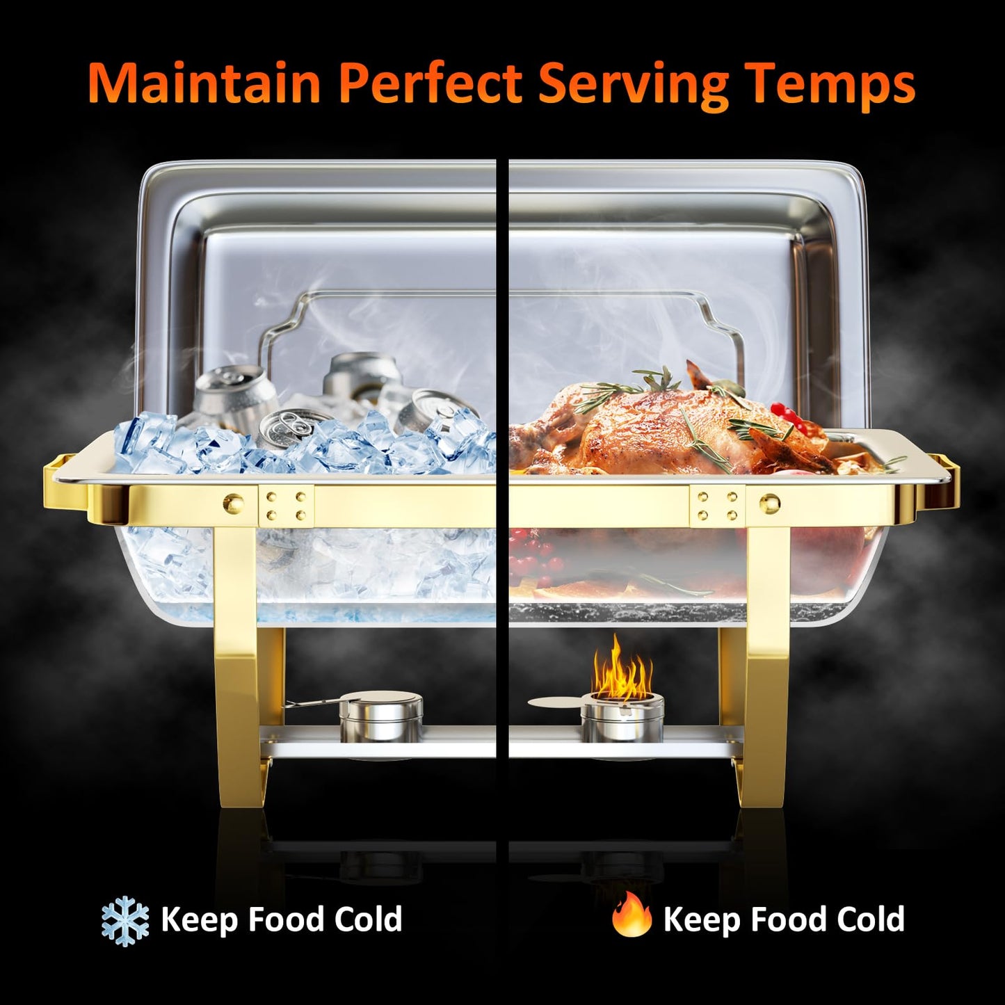 Chafing Dishes for Buffet 6 Pack, 9QT [Elegant Gold and Silver Colors] Stainless Steel Chafing Dish Buffet Set [Sturdy and High Grade] Chafers and Buffet Warmers Sets for Any Party with Complete Set