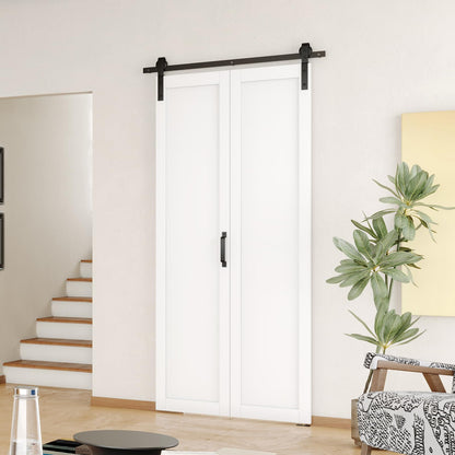 SOLRIG Bifold Barn Door, 1-Panel Sliding Barn Door for 30"（15" x2） x 84" Openings, Interior Folding Door with Sliding Hardware Kit Set, Finished Closet Door Slab, 2.83FT Track for 2 Doors, MDF, White