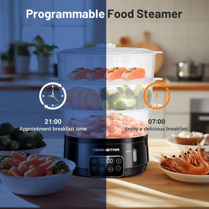 13.7QT 3 800W Electric Food Steamer for Cooking, Vegetable Steamer with Tiers BPA-Free Baskets, Digital Steamer