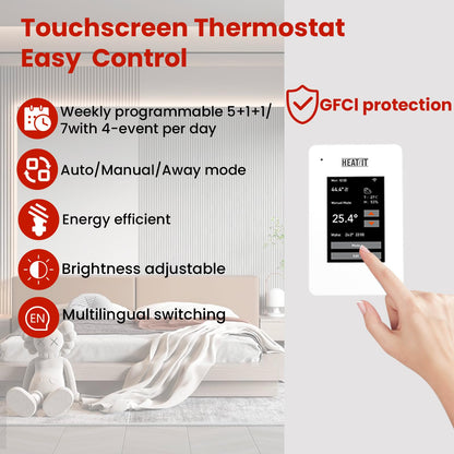 10 sqft HEATIT Warmmat Electric Radiant Self-Adhesive Floor Heat Heating System & ET-7A Thermostat & Alarm Monitor