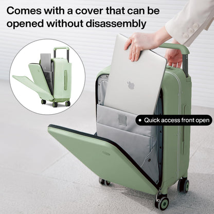 mixi Carry On Luggage Wide Handle Luxury Design Rolling Travel Suitcase PC Hardside with Aluminum Frame Hollow Spinner Wheels, with Cover, 20 inch, Avocado Green