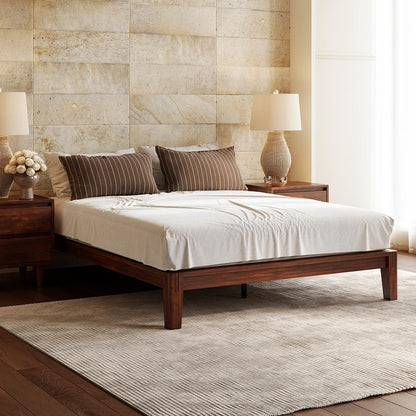 DreamCloud Bamboo Platform Bed Frame - Queen - Walnut - Floating Center Support Legs - 12” Height - Easy Tool Free Set Up - Contemporary - Sturdy Wooden Support Slats - Holds Up to 800 Pounds