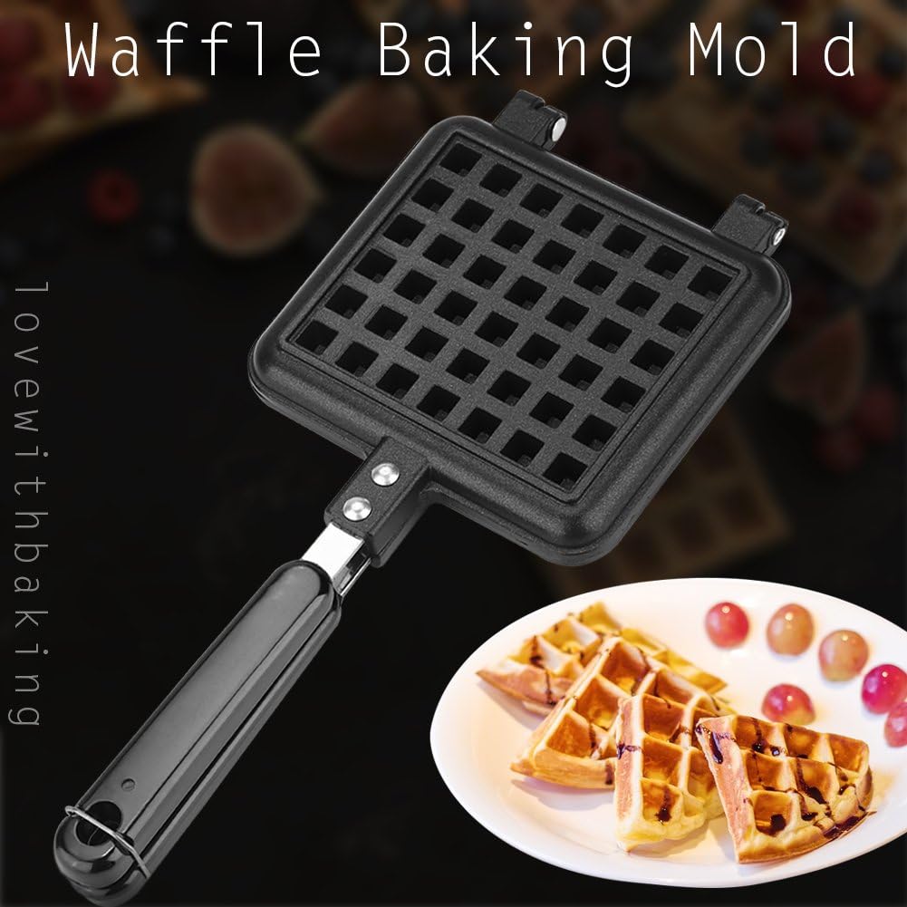 Non Stick Double Side Waffle Baking Pan, Household Gas Aluminum Alloy Waffle Cone Maker Cooking Tool