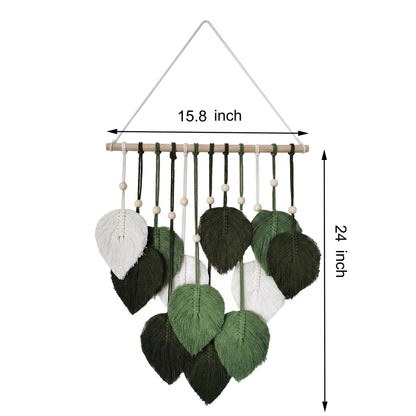 Jditngp DIY Macrame Leaf Wall Hanging Beginners Boho Wall Leaf Tapestry Kit Handmade Woven Tapestry Feather Wall Hanging DIY Macrame Kit for Adults Birthday Gift DIY Craft Kits 15.8" (Green)