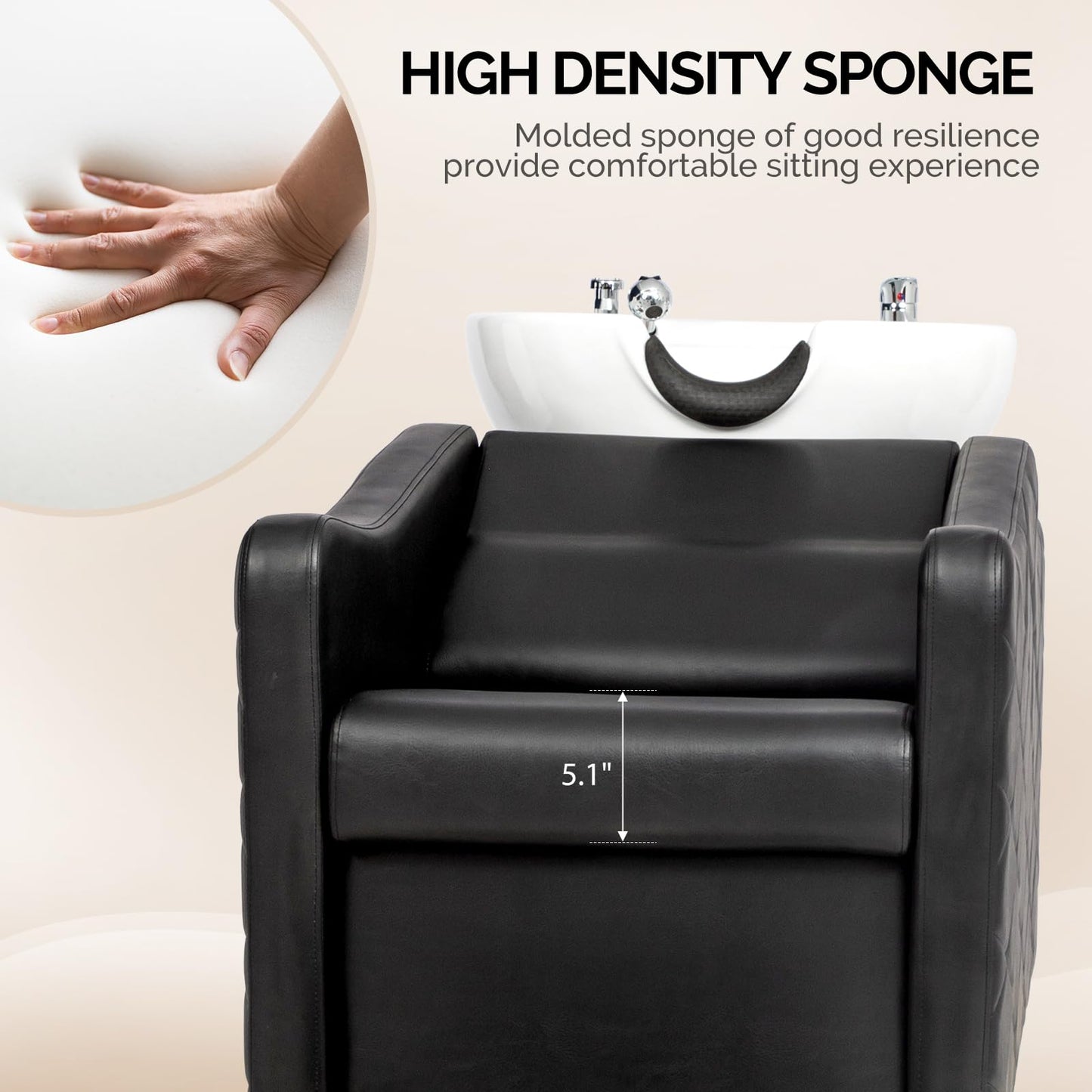 OmySalon Shampoo Bowl and Chair Set for Salon, Hair Washing Station with Ceramic Shampoo Sink, UPC Certificated Vacuum Breaker, Neck Rest, Backwash Shampoo Unit for Barbershop Beauty Spa