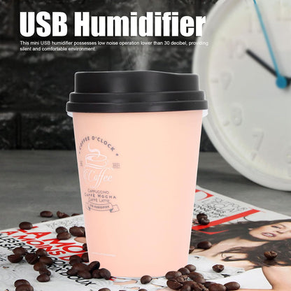 Desk Humidifier, USB 300ml Coffee Cup Low Noise Auto Off Mini Humidifier for Car (Pink)