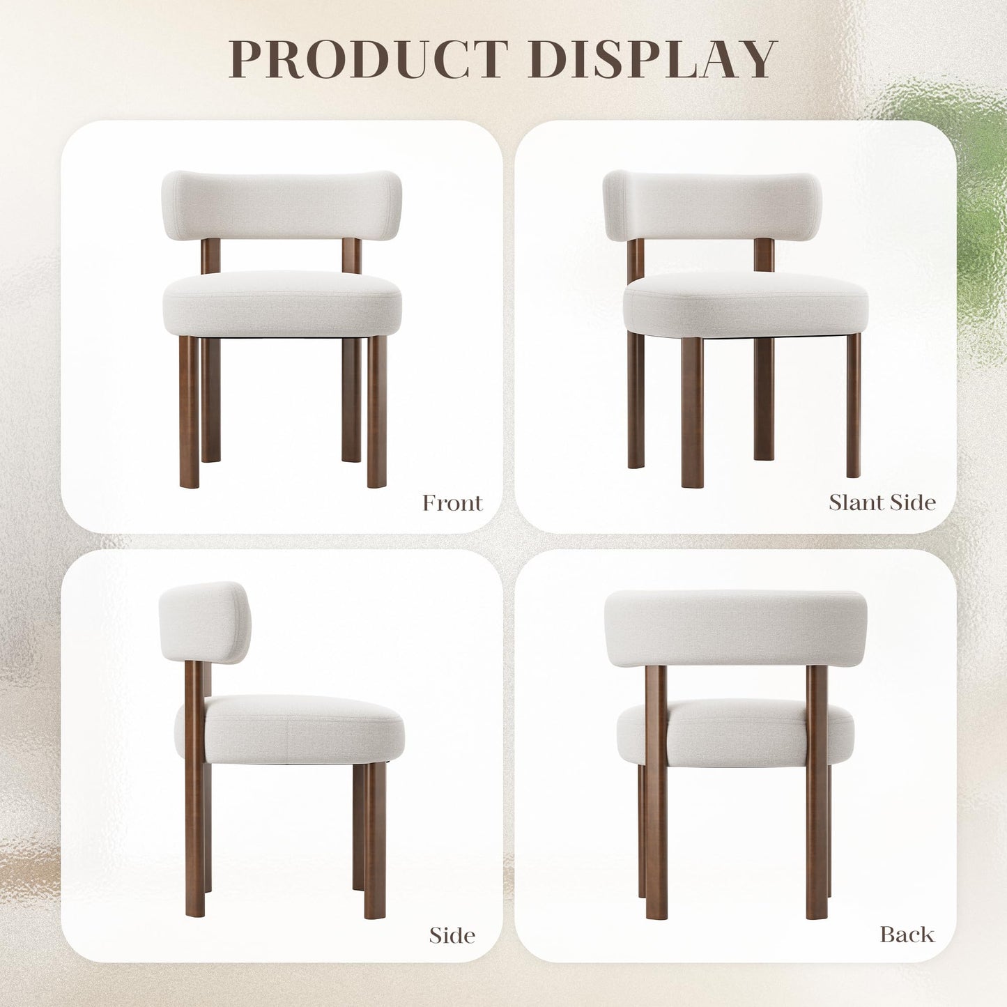 smartue Wooden Dining Chairs Set of 4, Upholstered Kitchen Chairs with Solid Wood Legs, Mid Century Dining Room Chair with Ergonomic Curved Backrest for Kitchen Dining Vanity, Beige