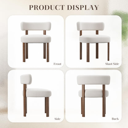smartue Wooden Dining Chairs Set of 4, Upholstered Kitchen Chairs with Solid Wood Legs, Mid Century Dining Room Chair with Ergonomic Curved Backrest for Kitchen Dining Vanity, Beige