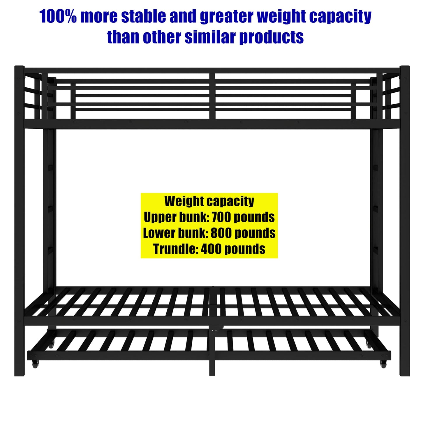 LEEKAF Stronger & Safer Heavy Duty Metal Queen Over Queen Size Bunk Bed for Adults Teens, Thickened More Stable Steel Bunkbed (Greater Weight Capacity) (Queen Over Queen with Trundle)