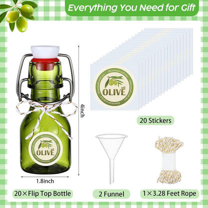 20 Pack Favors(2 oz,Olive Queekay Mini Swing Top Glass Bottles for Vanilla Extract Homemade Olive Oil Bottles with Lids