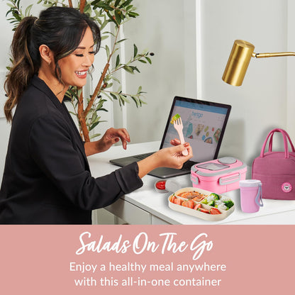 ROMAWARE Lunch Box For Women, Bento Box Adult With 2-Tier Container, Lunch Bag, Sauce Pod, Utensil Set. Lunch Containers, Salad Container. BPA-Free, Microwave/Dishwasher Safe (Pink)