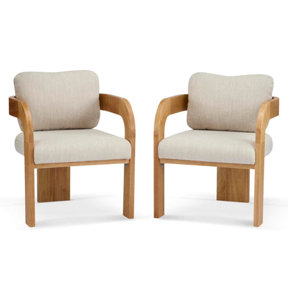 Christopher Knight Home Yorick Modern Dining Chair Set of 2 with Cushion, Solid Wood Dining Room Armchair Set, Curved Backrest Kitchen Side Chair, Living Room Comfy Extra Seat, Natural+Beige
