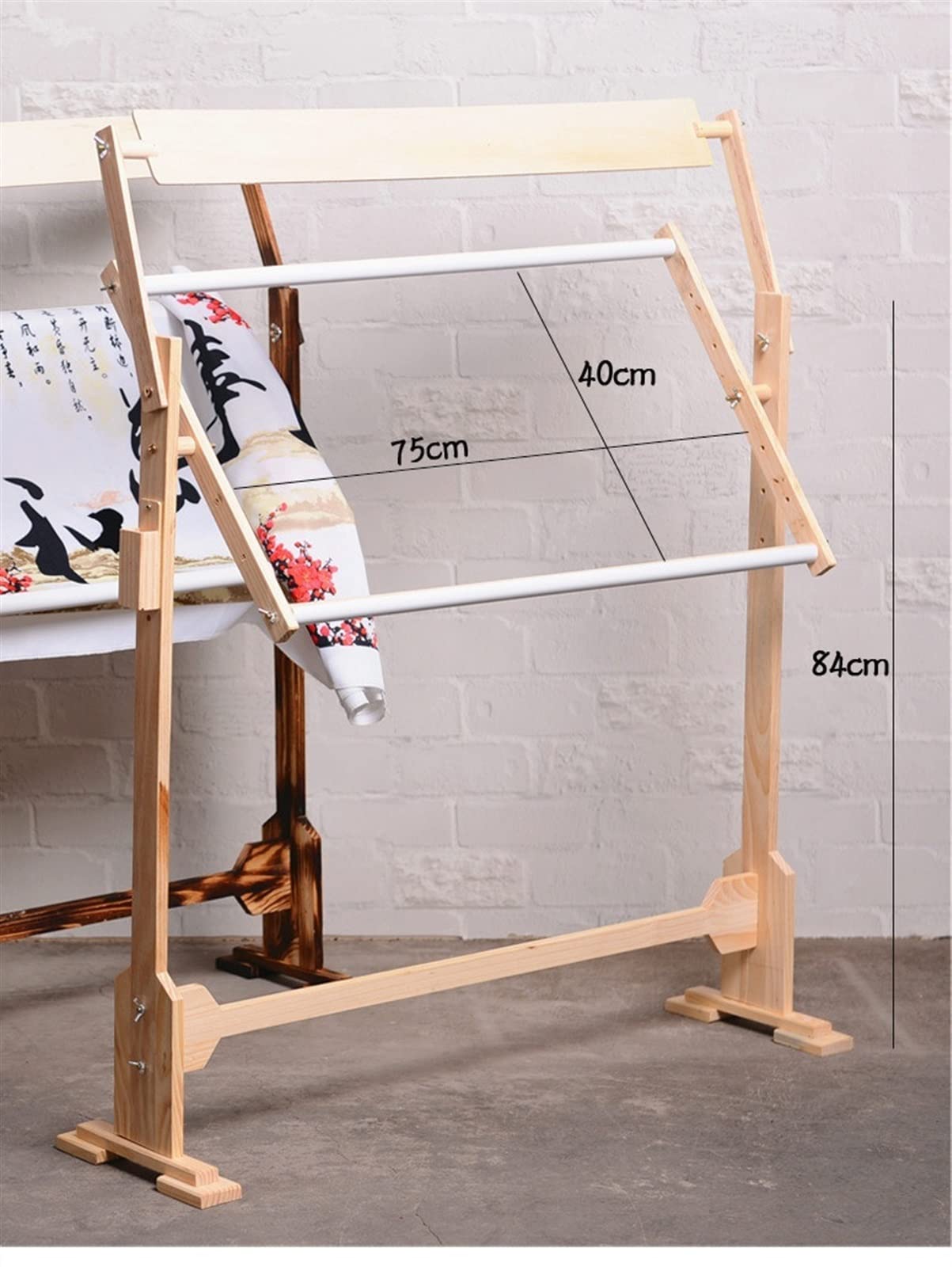 Adjustable Cross Stitch Frame Stand,Cross Stitch Floor Stand Wooden Needlework Table Lap Floor-Standing Scroll Frame Holder for Table and Couch, Wood, Brown,with Embroidery Frame