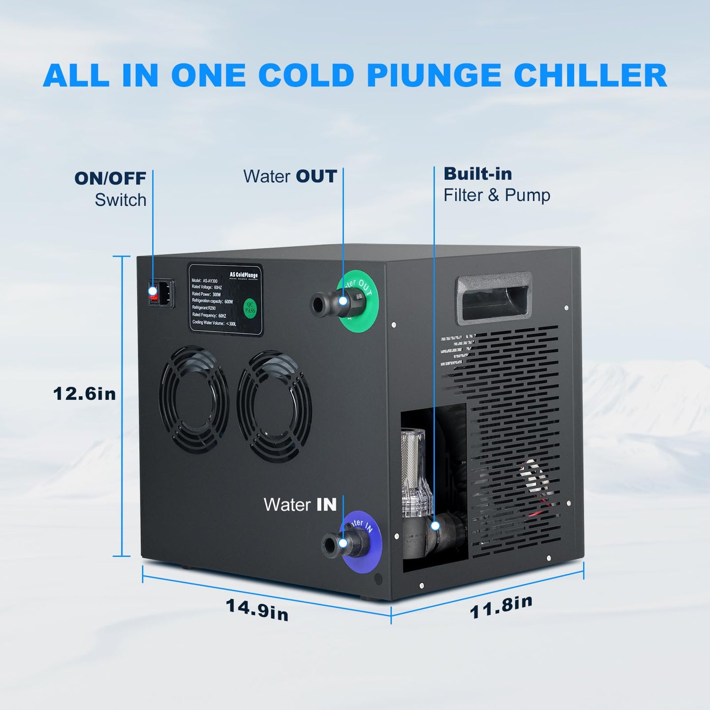 AS ColdPlunge Ice Bath Water Chiller for Cold Plunge Tubs, 1/3 HP Cold Plunge Chiller with Built-in Filter & Pump, Submersible Pump, Insulated Hoses, Ideal for Ice Bath Cold Therapy Recovery 110V