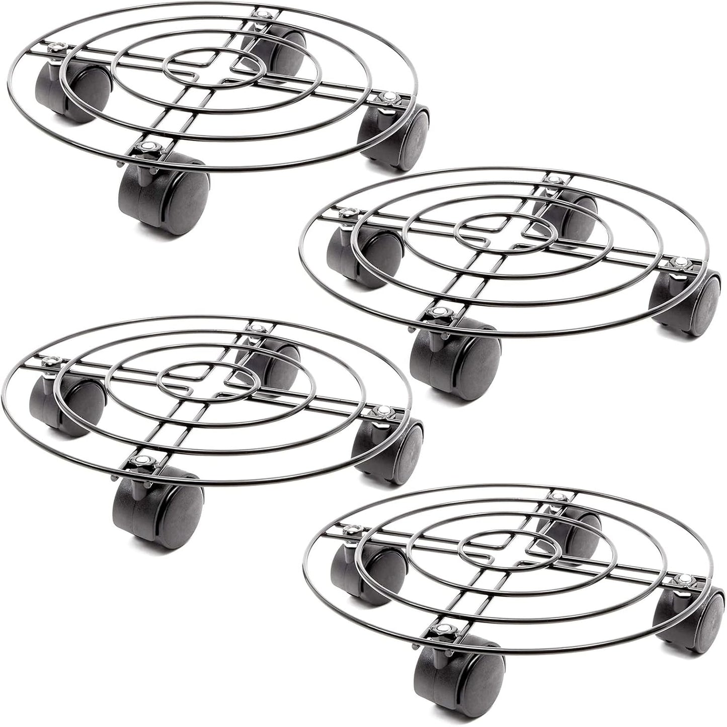 10.6 Pack 4, 360-Degree Bright Creations Plant Stand with Wheels - in Diameter, Black, of Modern - Metal Rolling Plant