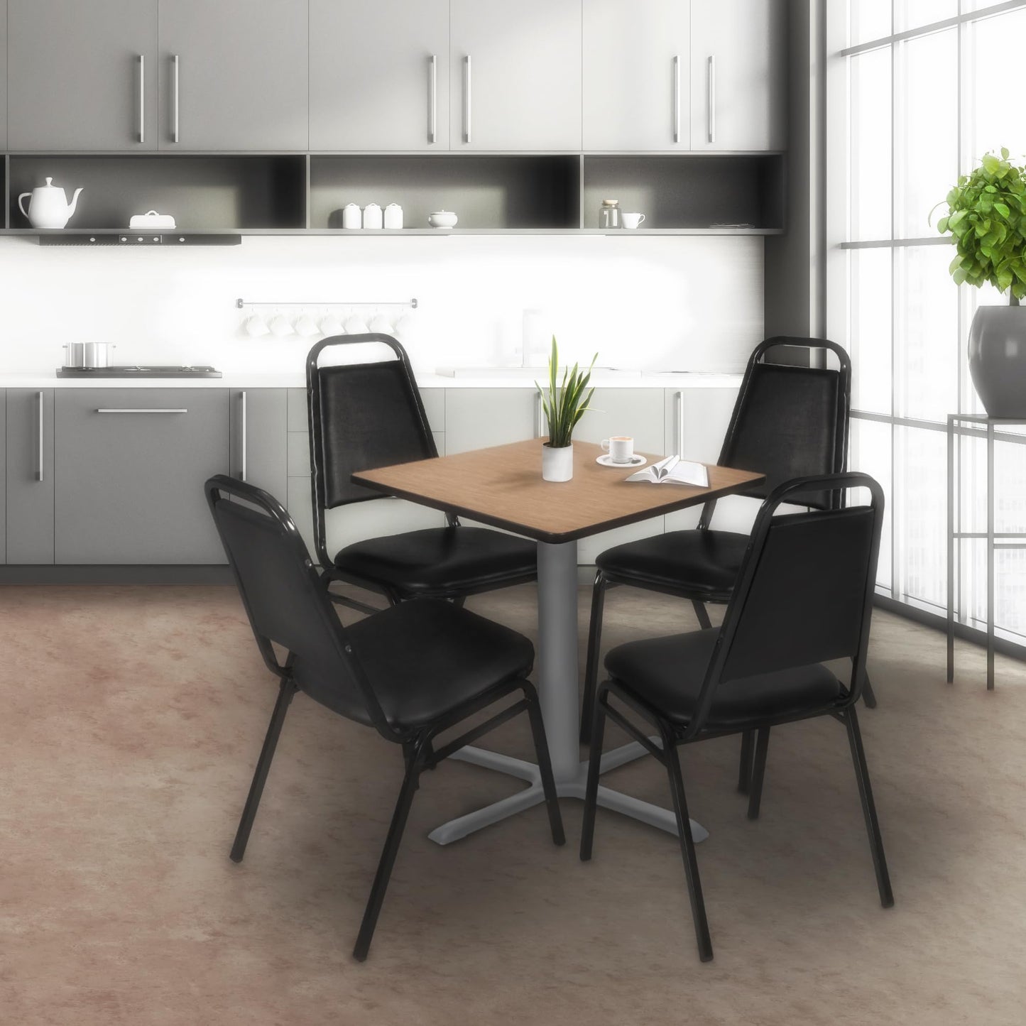 Romig Pillar Small 30 in. Square X-Base Breakroom Table- Noble Oak Top, Grey Legs