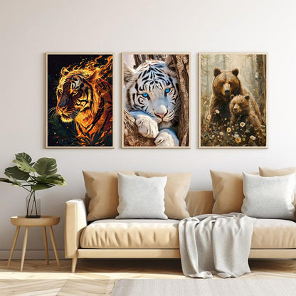 ijbnhd 3 Pack Diamond Art Kits for Adults, Animals Diamond Painting Kits for Adults Beginners, 5D DIY Paint with Diamonds Gem Art Dots Set for Home Wall Decor 12 x 16 Inch (Bear and Tiger)