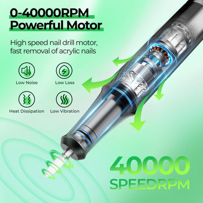 40000RPM Electric Nail File Drill Professional Kit, Drill Machine with LCD Display, Manicure Pedicure Polishing Acrylic Gel Nail Grinder for Salon, Home Use