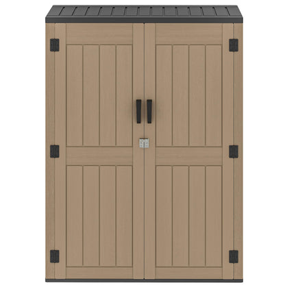 DWVO 59 Cu. Ft. Vertical Storage Shed, Weatherproof Outdoor Tall Cabinet with Double-Wall Panels and Floor, Lockable Resin Shed for Garden, Garage, Patio,Brown (Shelves Not Included)