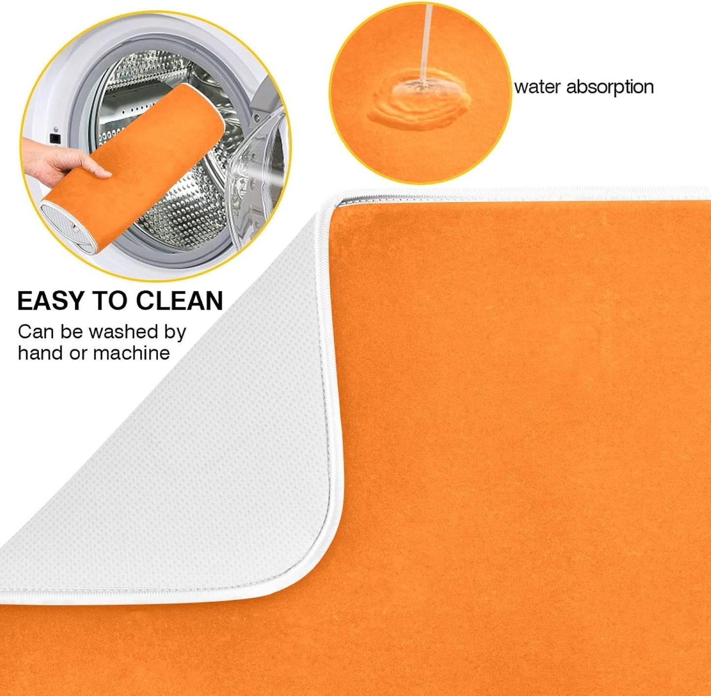 Orange Halloween Day Dish Drying Mat for Kitchen Counter, Absorbent Microfiber Drying Dish Pad, 16 x 18 Inch