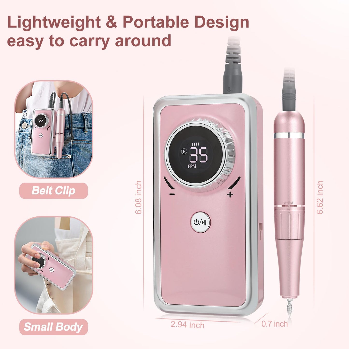 Electric Nail Drill Professional, 35000RPM Portable Efile Nail Drill with 11Pcs Nail Drill Bits, Rechargeable Nail Drill Machine with LCD Display for Acrylic Nail Remove Gel Polish for Home Salon Use