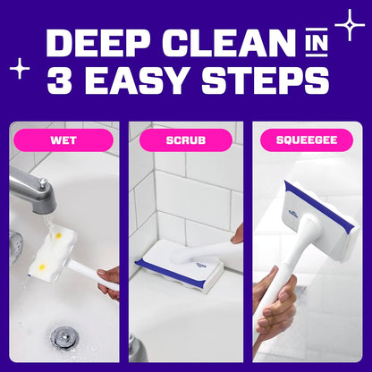 Mr. Clean Magic Eraser Shower & Tub Scrubber - All-in-One Bathroom Cleaner Kit | Lemon Scent, 1 Scrubber & 2 Erasers