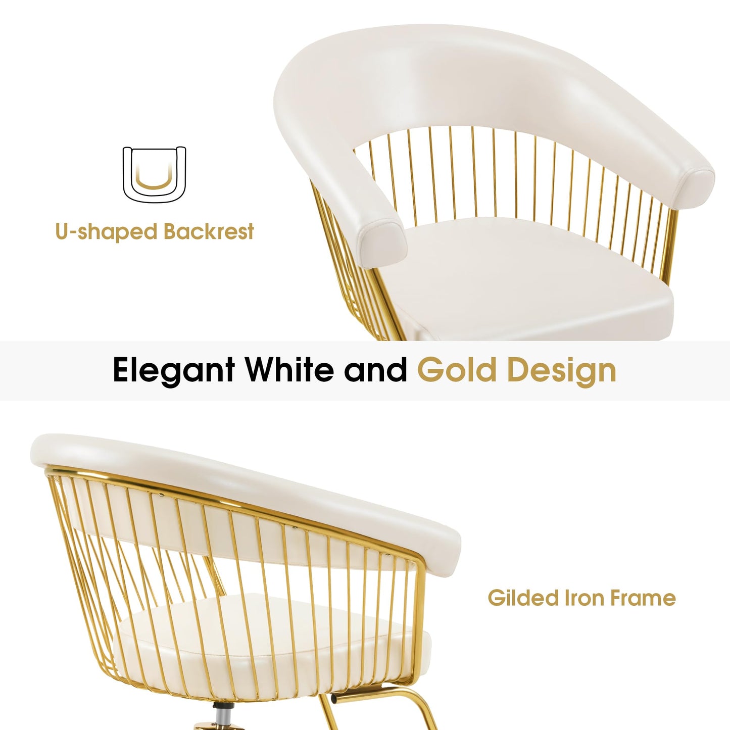 BarberPub Hydraulic Salon Chair, Gold&Black&White Classic Style Barber Chair for Hair Stylist, Iron Frame Beauty Spa Salon Styling Chair with Heavy-Duty Pump for Women Men 8677 (Champagne)