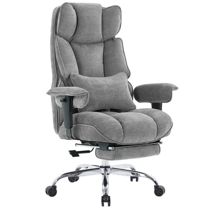 Efomao Executive Office Chair, Soft-Cushioned Computer Chair with Foot Rest, Fabric Home Office Desk Chairs, Big and Tall Office Chairs, Grey