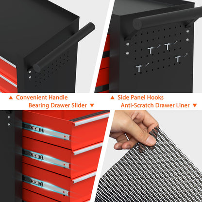 Granper 5-Drawer Rolling Tool Chest, Tool Box with 4 Wheels and Drawers, High Capacity Detachable Mobile Tool Storage Cabinet for Garage, Workshop, Mechanics and Repair Room (Blackred)