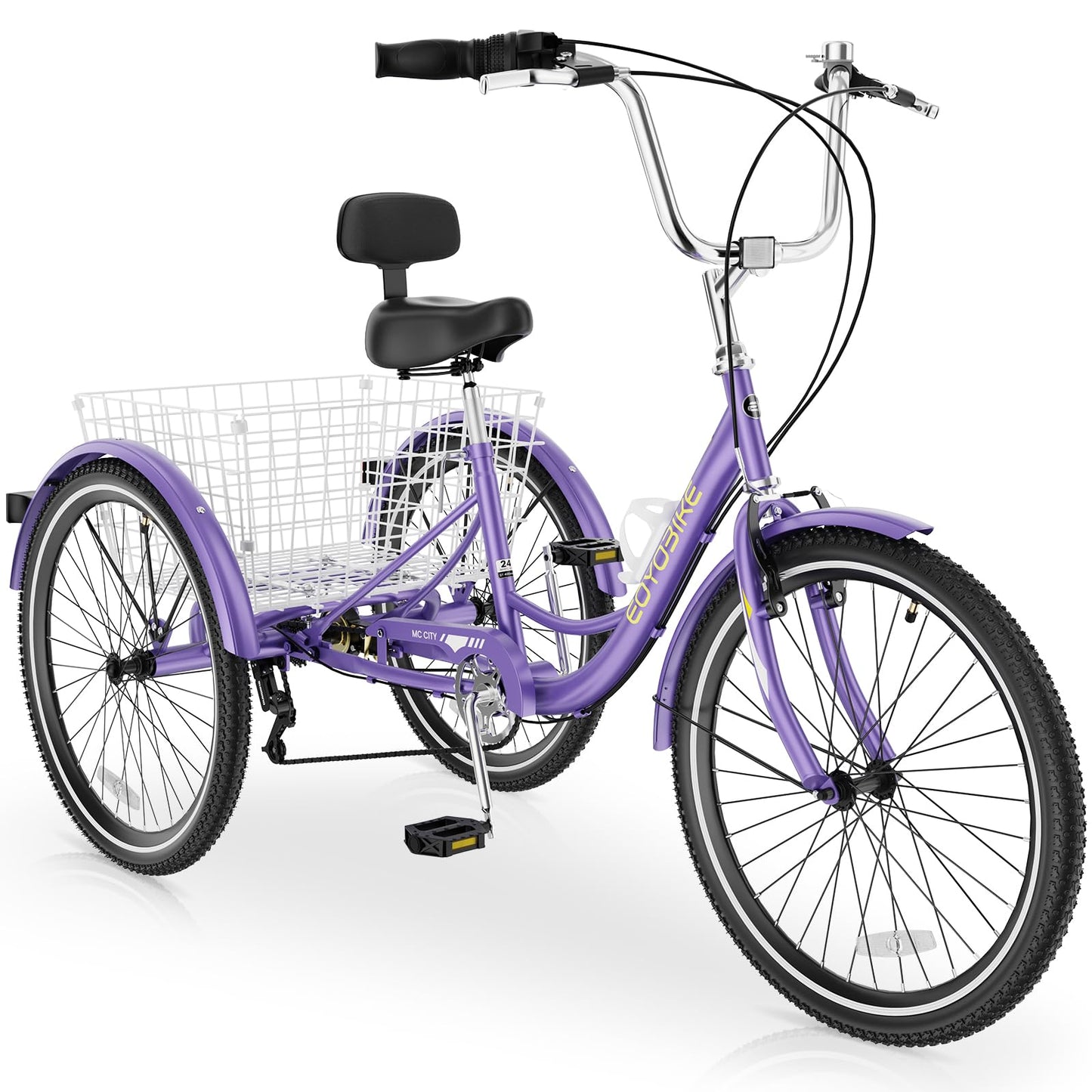 MOPHOTO Adult Tricycle 7 Speed, 20/24/26 Inch Low Step-Through Adult Trike with Large Rear Basket, 350 lbs Capacity 3 Wheel Bike for Seniors, Women and Men