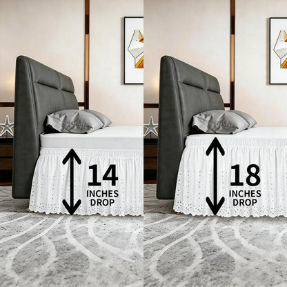 ANARACHON Queen Bed Skirt, Wrap-Around Elastic Ruffled Eyelet Bed Skirt Queen Size Dust Ruffle with Gathered Styling and Embroidered Details, 18" Drop Length (White)