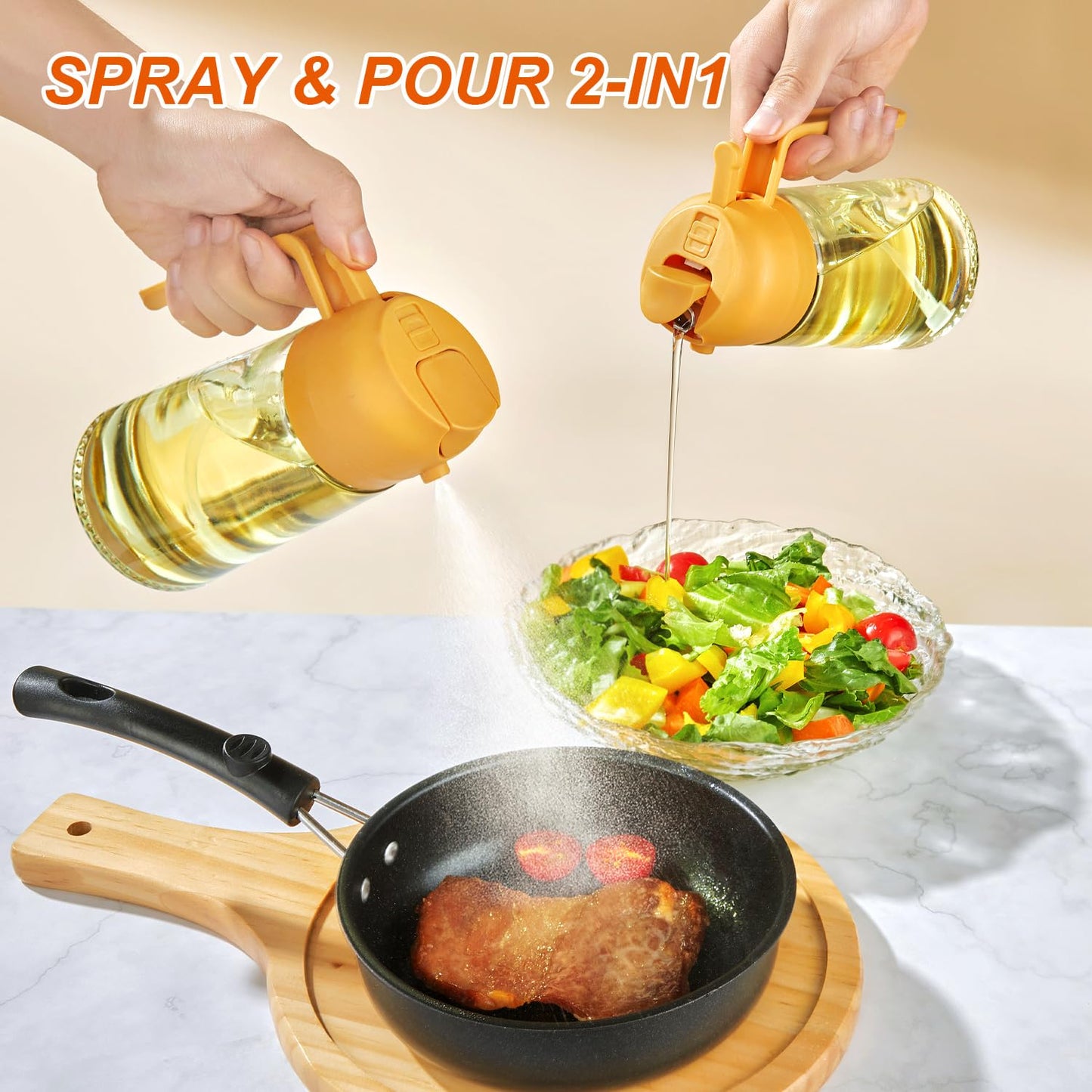 With Stickers 16oz Olive Oil Sprayer for Cooking - 2 in 1 Spray & Pour Olive Oil Dispenser - 470ml Glass Spray Oil Bottle - Kitchen Gadgets