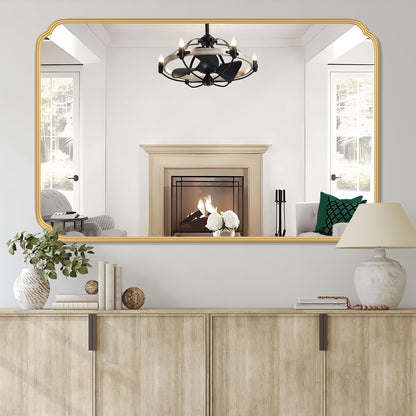 Ferytange 55X36 Inch Gold Metal Framed Bathroom Mirror for Wall, Large Rounded Rectangle Bathroom Vanity Mirror Farmhouse, Anti-Rust, Tempered Glass, Hangs Horizontally or Vertically