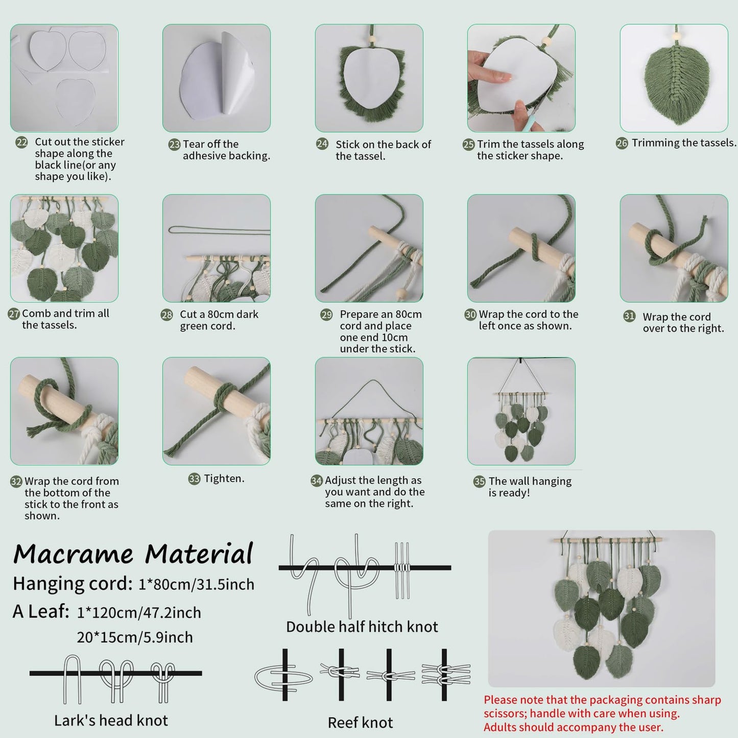 DIY Macrame Leaf Wall Hanging Beginners Macrame Kit, Includes Detailed Step-by-Step Instructions, Boho Macrame Leaf Tapestry Kit Wall Hanging, Handmade Enthusiast Gift for Home Living Room Bedroom