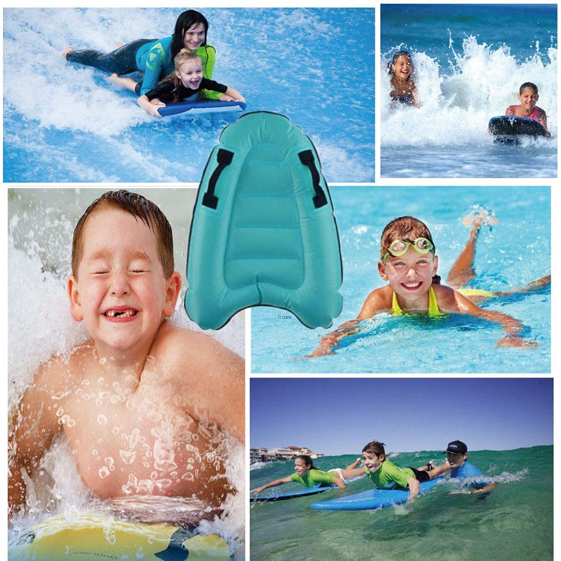 Inflatable Surf Body Board with Handles, Lightweight Swimming Floating Surfboard Aid Mat Learn to Swim, Beach Safety Theme Surfing Swimming Summer Water Fun Toy for Both Kids and Adult